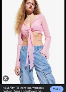 H&amp;M airy tie hem pink beachy top