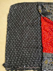 Red &amp; Black Bandhej Saree