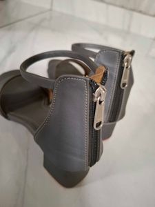 Gray Ankle Strap Block Heels