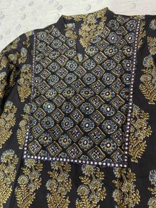 Mirror Sequin Work Block Print Kurta