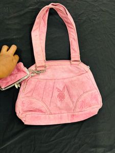 Vintage Y2K Playboy Pink Suede Bag