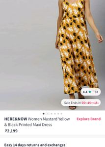 Beautiful Yellow Printed Long Dress..size -L
