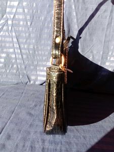 Black Croc Embossed Chain Shoulder Bag
