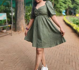 Olive Green Fit & Flare Dress
