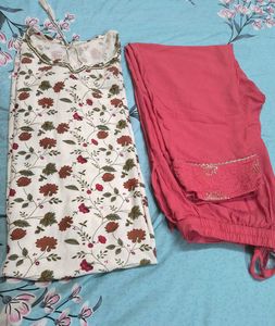 Cream And Peach Kurthi Set