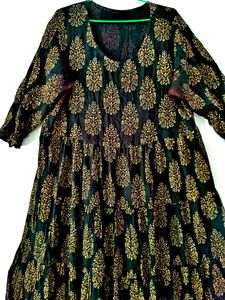 Black Angrakha Printed Cotton Heavy Gown ✨🍂