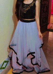 Black & Lavender Crop Top with Skirt