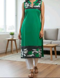 Sleeveless Green Floral Kurta