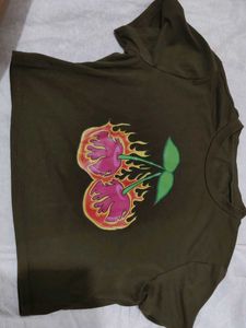 Olive Green Cherry Crop Top