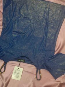 Royal Blue Metallic Cold Shoulder Strappy Top