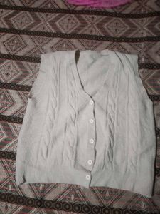 White Beige Half Sleeves Cardigan Sweater