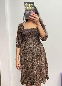 Square Neck+ Off Shoulder Smoked Midi Dress