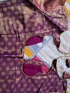 Purple Banarasi Silk Saree with stitched blouse