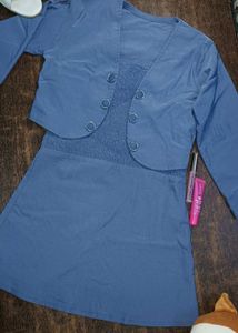 Blue Ruched Dress / Top & Shrug Set