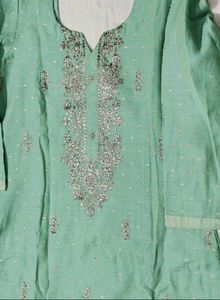 Women Green Festive Chanderi Silk Suit Set