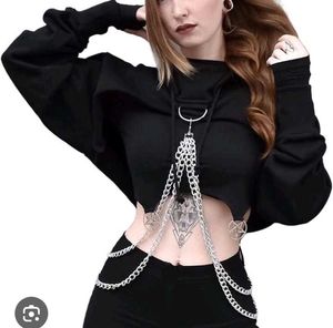 Chain Detail Gothic Crop Hoodie