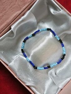 Glass Beads Bracelet Blue And Black Stretchable 💙