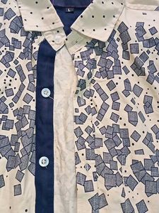Beige Polka Dot / Cobalt Abstract Panel Shirt