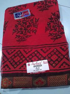 Red Full Worked Saree With Unstitched Blouse