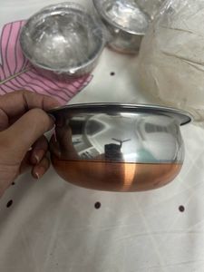 Combo Of 3 Band New Steal Bowls With Copper Bottom