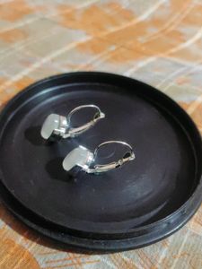 White Stoned Ring Earrings