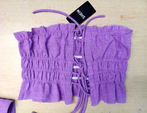 Purple Co-ord Set (Bandeaus Top With Pants)