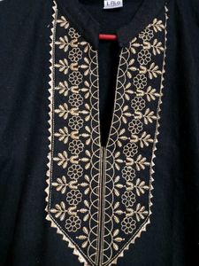 Black Woolen Warm Kurta with Gold Embroidery