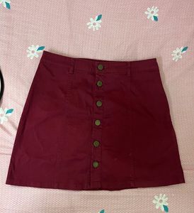 Burgundy Button-Front Skirt