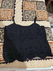 Black Embroidered Tank Top