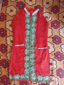 Red, Green, Golden Embroidery Kurti