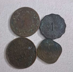 4 Antique BRITISH INDIA COINS