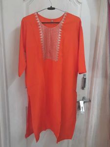 Orange Embroidered Kurta