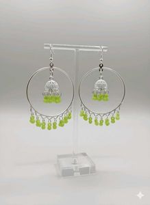 Silver Oxidized Jhumka Hoop Earrings with Beads