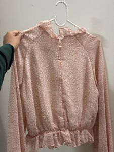 Ruffled Sheer Long Sleeve Top