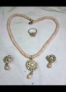 Pearl &amp; Red Stone Necklace