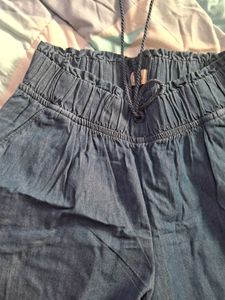 Blue Denim Drawstring Waist Pants