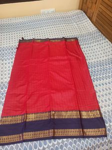Brand New Soft Silk Saree Red Body And Blue Zari Border All Over Checks With Blouse Pc
