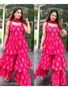 rani pink colour co-ord dress, sharara