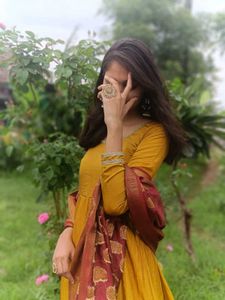 Mustard Anarkali With Banarasi Dupatta