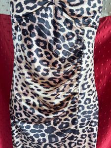 Leopard Print Ruched Slit Bodycon Maxi Dress