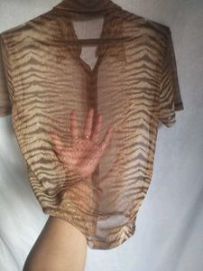 Tiger Print Sheer Top