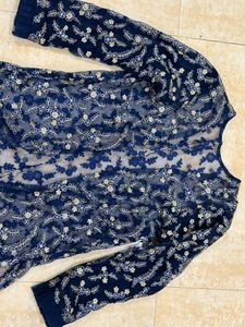 Peach Lehenga Choli With Blue Heavy Jacket
