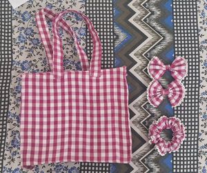 Checkered Tote Bag Set