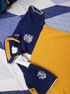 Stylish Navy Blue and mustard Polo T-shirt