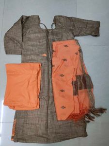 Orange &amp; Brown Embroidered Salwar Kameez Set