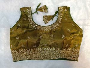 Elegant Olive Green Saree Blouse