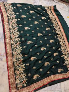 Dark Green Embroidery Sarees Heavy Design 🤩