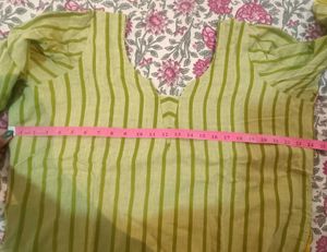 Green Striped South Cotton Kurti