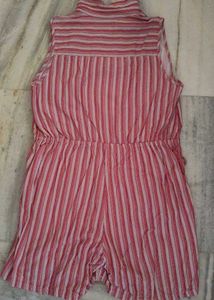 Red Striped Sleeveless Knee length Jumpsuit