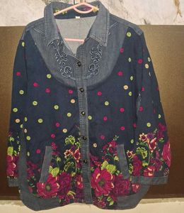 Combo Of Denim Shirt With Floral printed Jacket